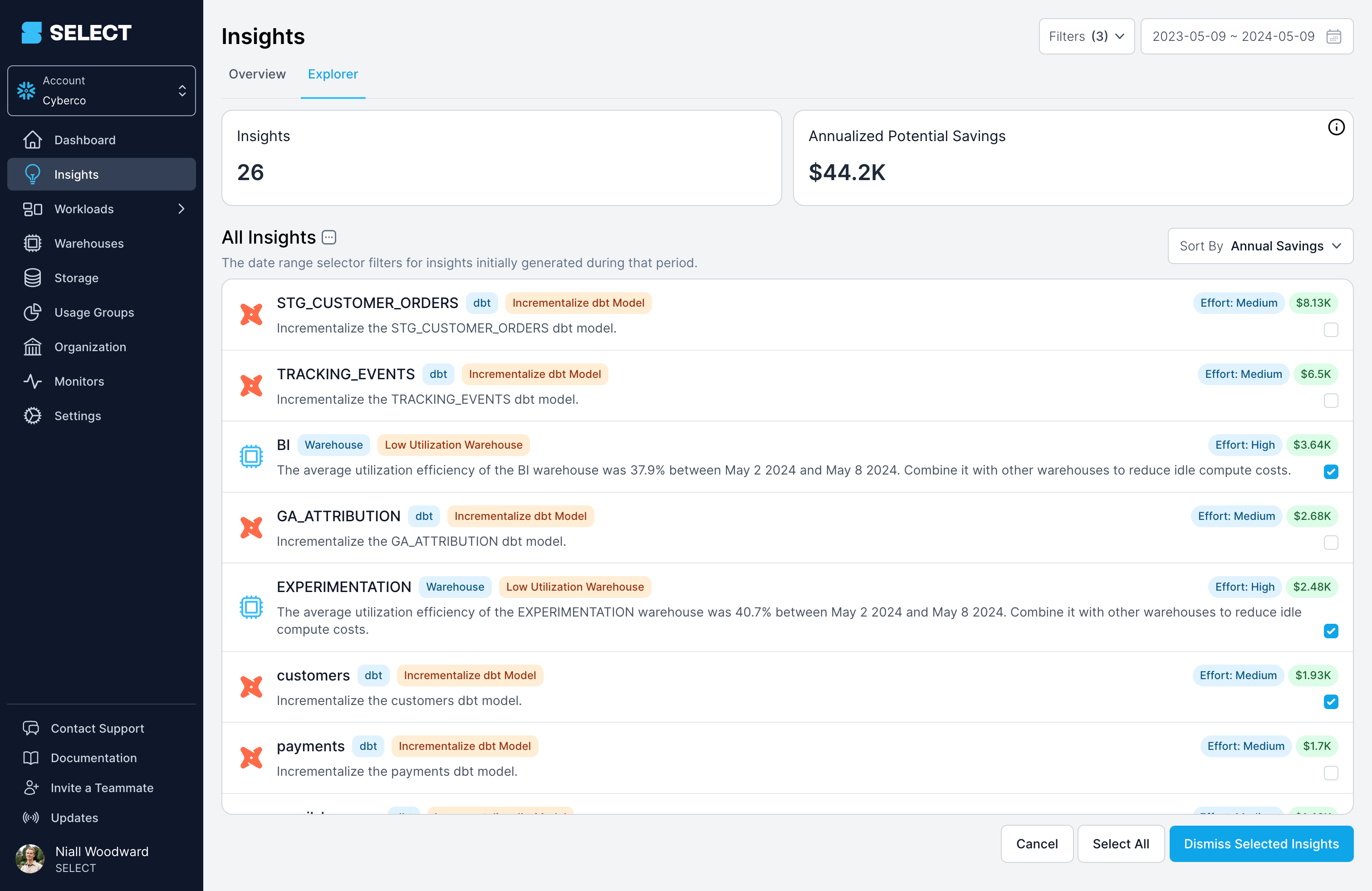 Dismissing insights in SELECT