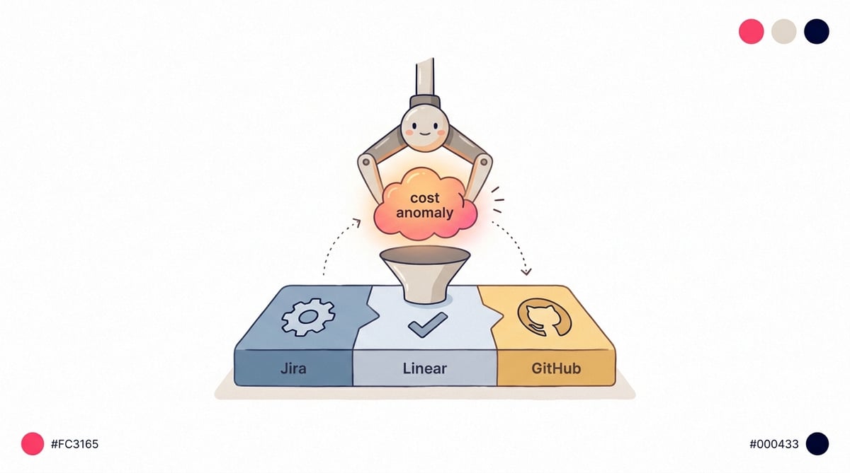 Assegni un'anomalia di costo al team che ne è responsabile, come issue Jira, Linear o GitHub