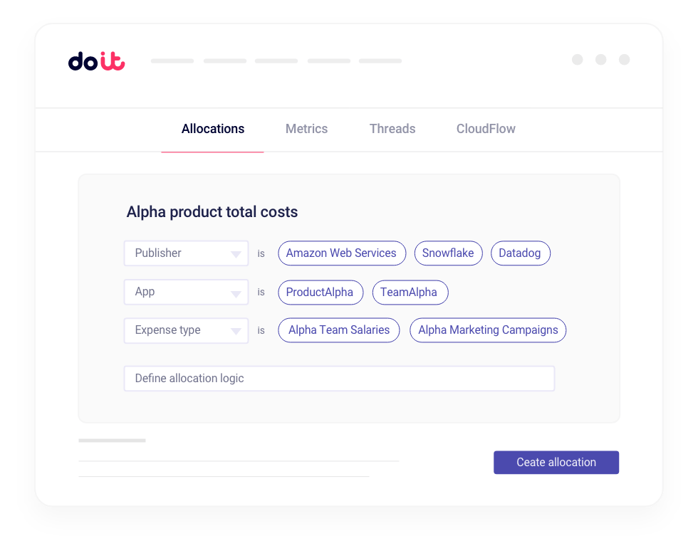 AWS、Azure、Google Cloudをまたいでチームやサービス単位にクラウドコストをグループ化するDoiT Allocationsの画面
