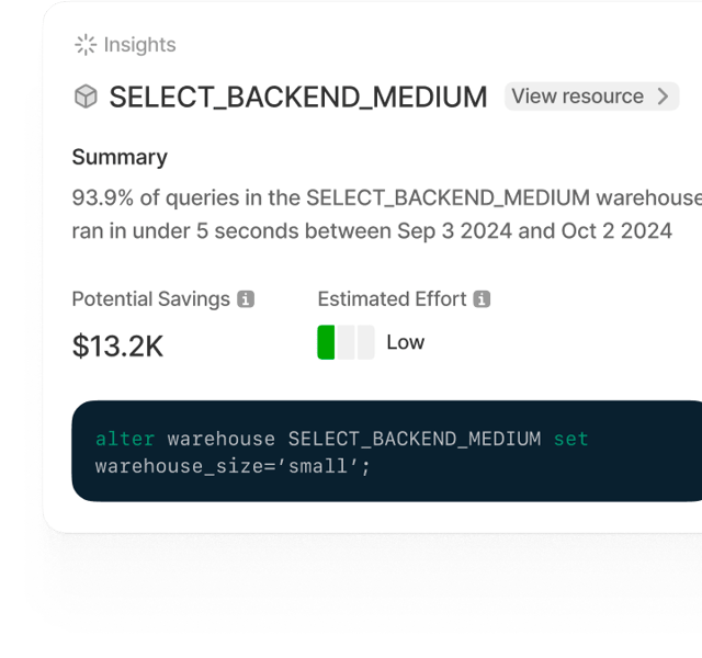 SELECT insights engine surfacing Snowflake optimization opportunities