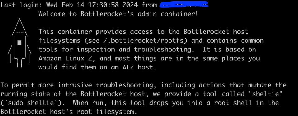 Bottlerocket Admin Container