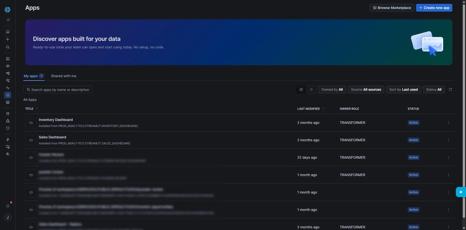 Streamlit apps in Snowflake