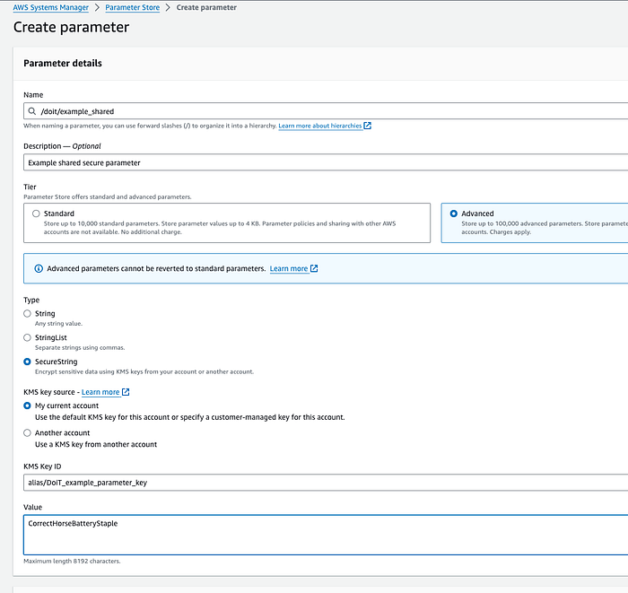 A screenshot of the parameter creation process