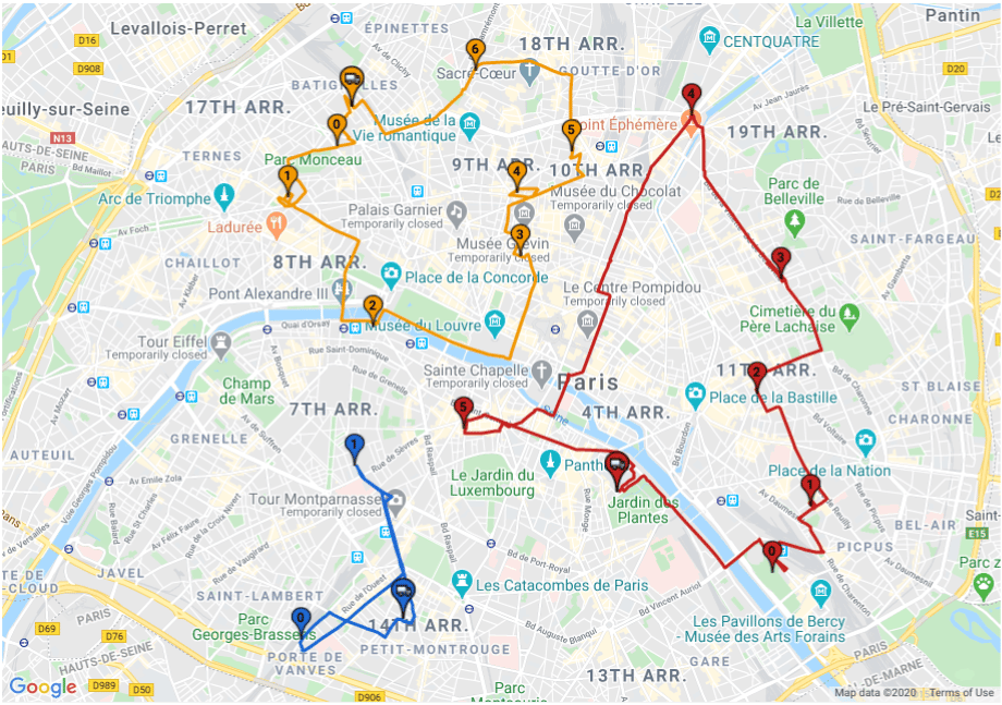 Map showing optimal routes for package delivery
