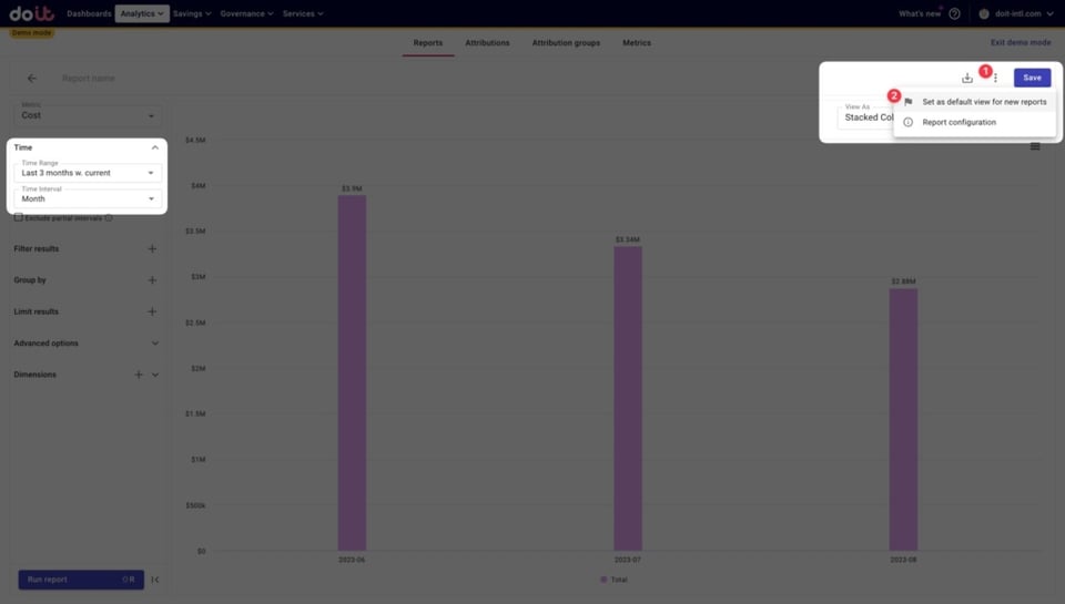 Setting up a default report configuration in Cloud Intelligence™.