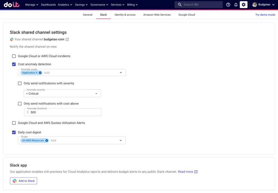 Subscribing to Slack alerts for detected anomalies on an Attribution