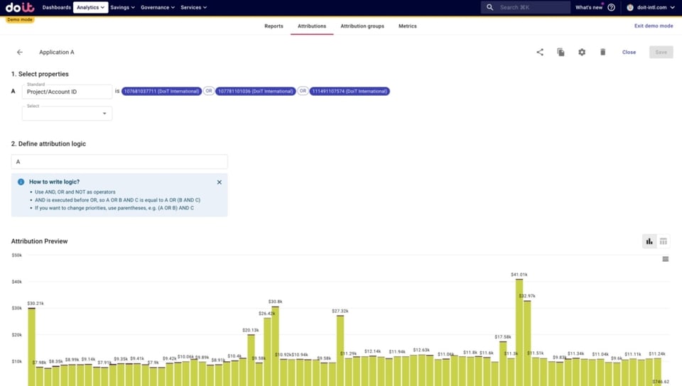 Mapping cloud costs for a hypothetical application
