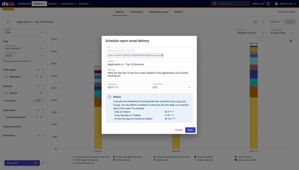 Scheduling a cloud cost report to be delivered on a recurring basis