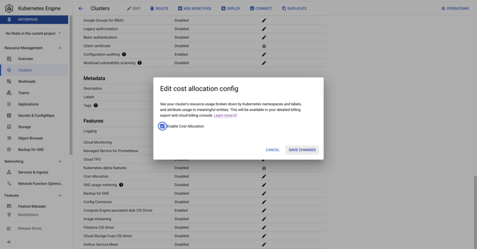 Enable GKE Cost Allocation