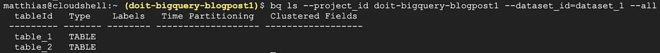 BigQuery CLI Tables
