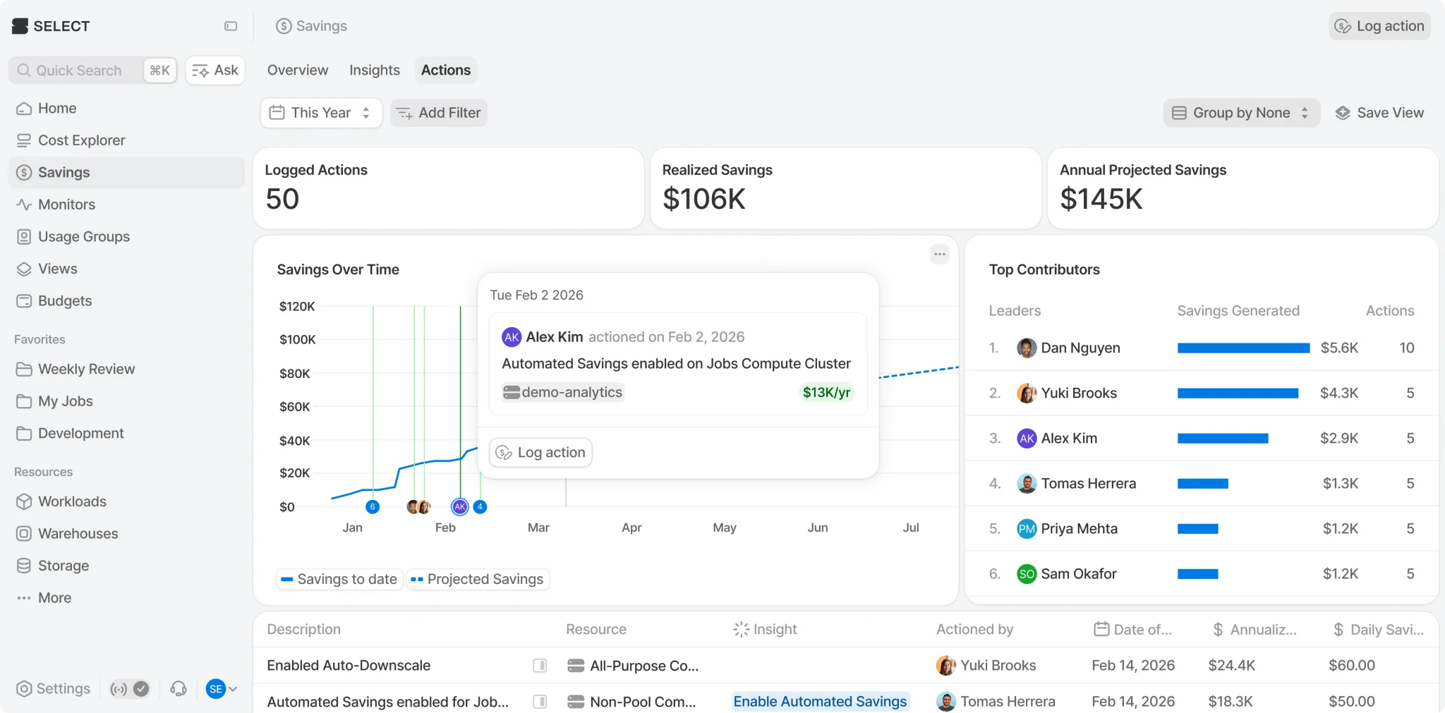 SELECT savings tracker for Databricks