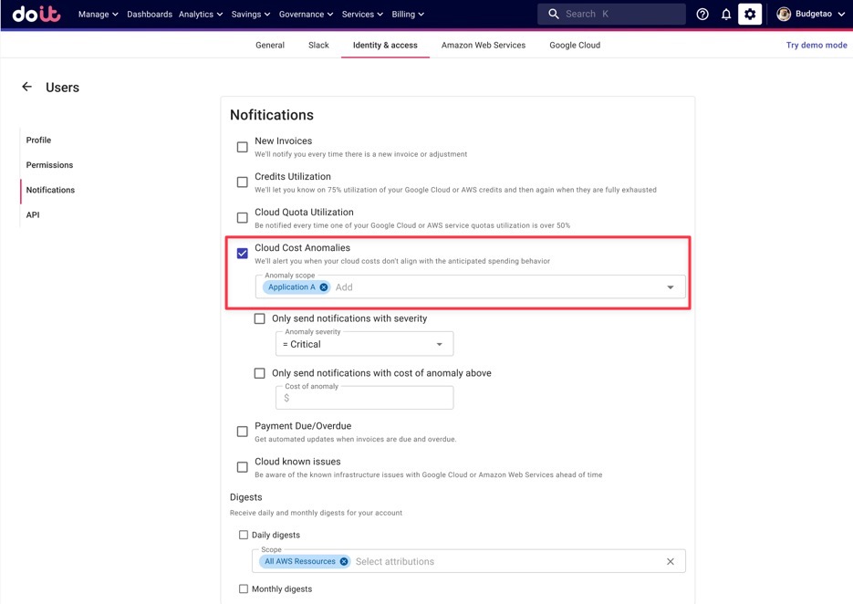 Subscribing to anomaly alerts for a specific Attribution