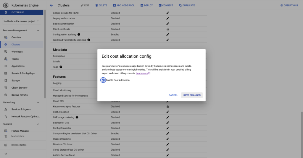 Enable GKE Cost Allocation