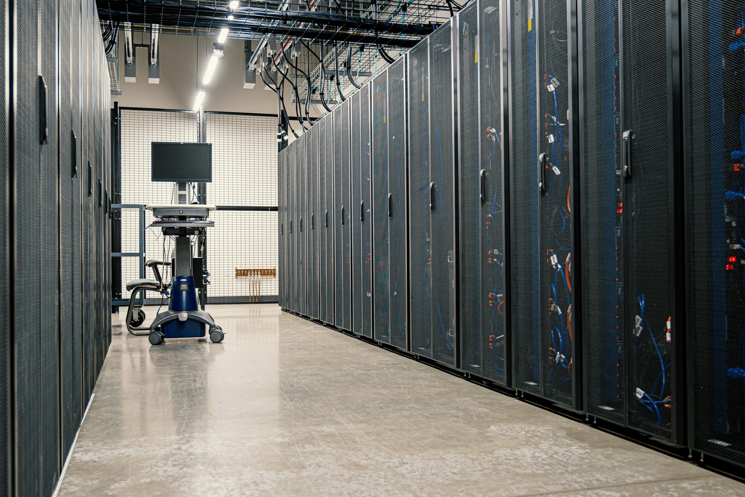 Racks de servidores em um data center