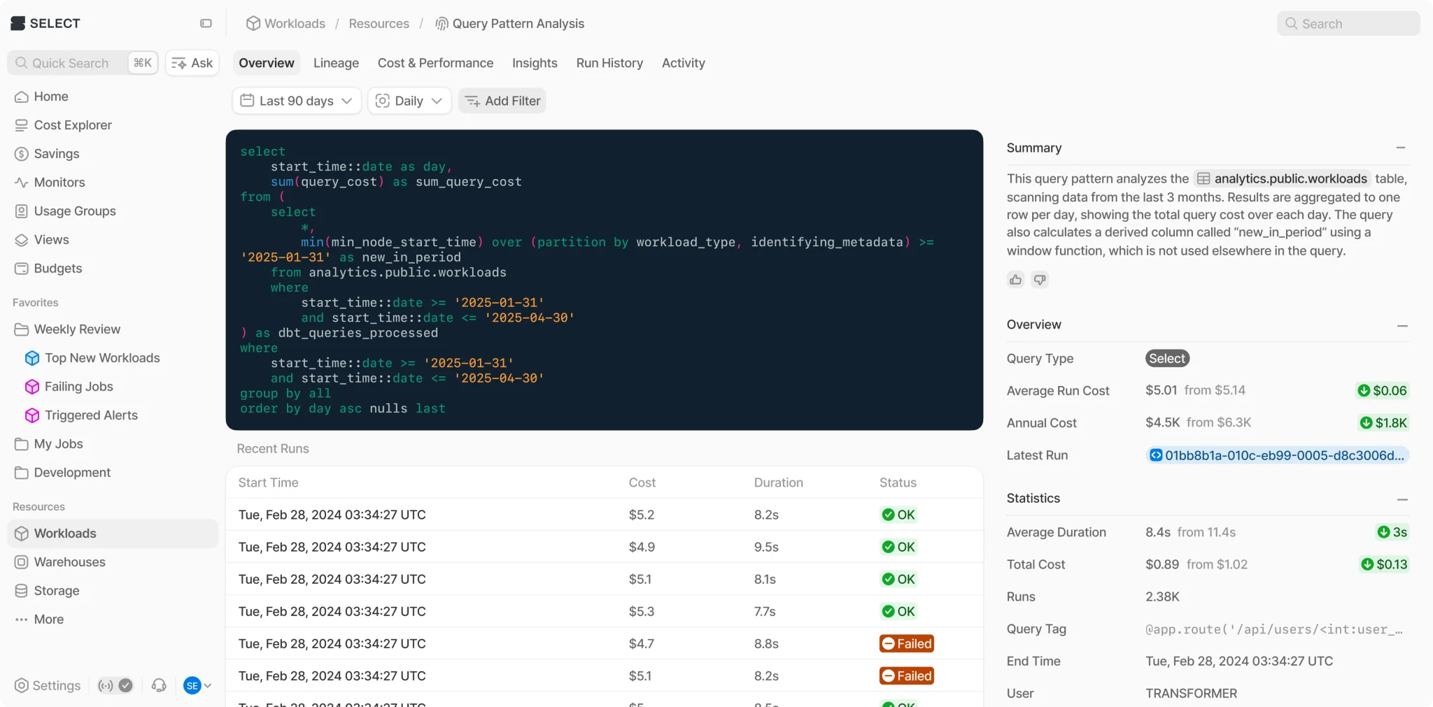 SELECT cost visibility