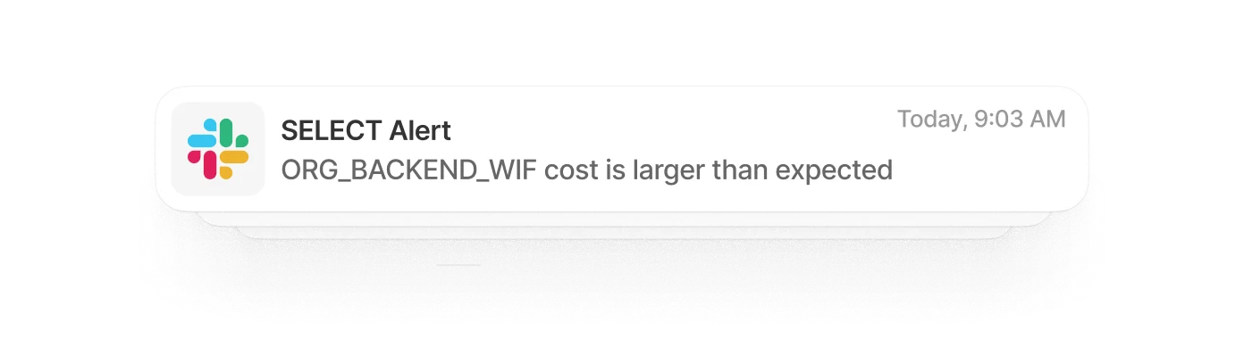 SELECT monitors routing spend anomaly alerts